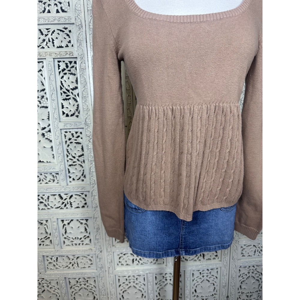 Hollister Y2K Style Tan Cable Knit Long Sleeve Babydoll‎ Sweater Sz Medium - Picture 3 of 7